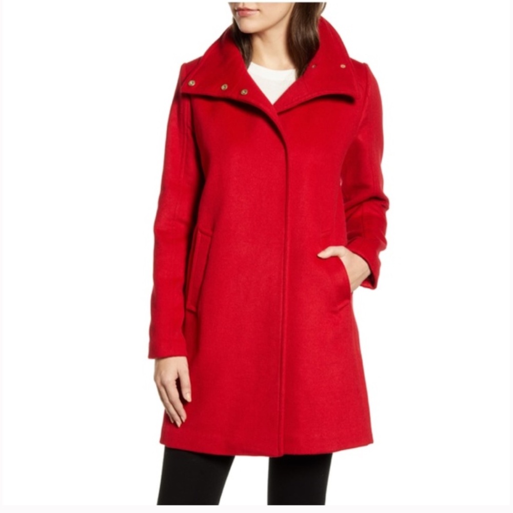 Cole Haan Solid Red Wool-Blend Winter Coat New